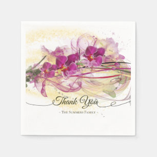 Serviette En Papier Orchidées violettes Calligraphie de l'art Abstrait