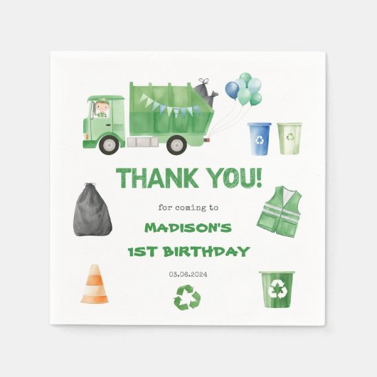 Serviette En Papier Ordures Camion 1ère fête d'anniversaire (Devant)