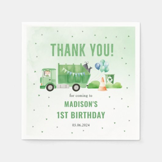 Serviette En Papier Ordures Camion 1ère fête d'anniversaire (Devant)