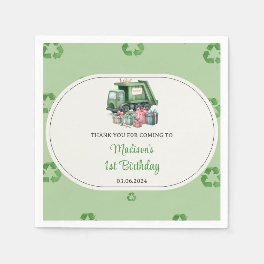 Serviette En Papier Ordures Camion 1ère fête d'anniversaire (Devant)