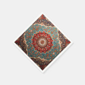 Serviette En Papier Oriental Retro Motif Perse Rouge Crème Bleu (Coin)