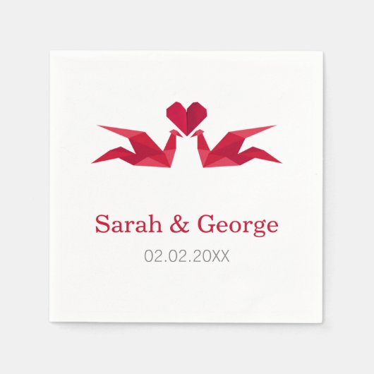 Serviette En Papier origami grues rouges Mariage serviettes personnali (Devant)