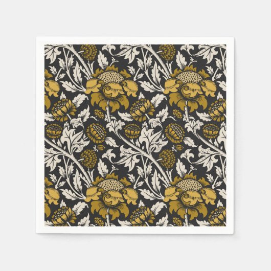 Serviette En Papier Ornate floral pattern with large gold flowers  (Devant)