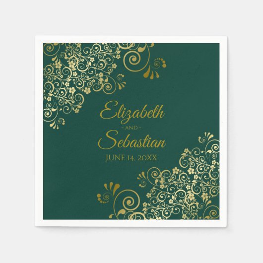 Serviette En Papier Ornate Gold Filigree Elegant Emerald Green (Devant)