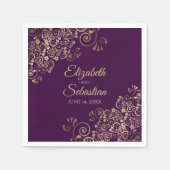 Serviette En Papier Ornate Gold Filigree Elegant Plum Purple Mariage (Devant)