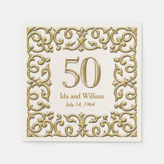 Serviette En Papier Ornate Gold Frame 50e Anniversaire (Devant)