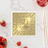 Serviette En Papier Ornate Gold Frame 50e Anniversaire (En situation)