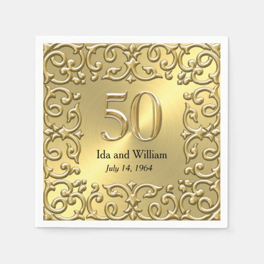 Serviette En Papier Ornate Gold Frame 50e Anniversaire (Devant)