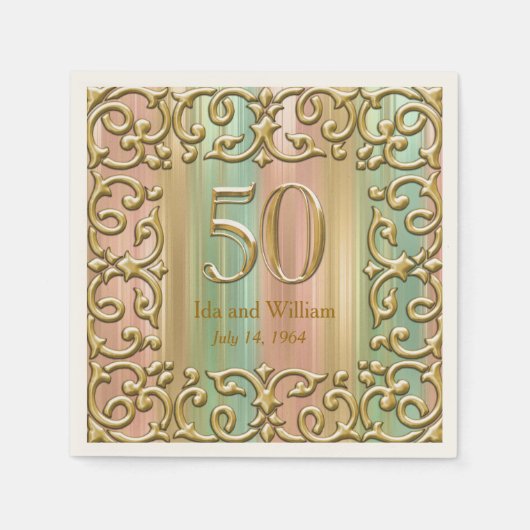 Serviette En Papier Ornate Gold Frame 50e Anniversaire (Devant)