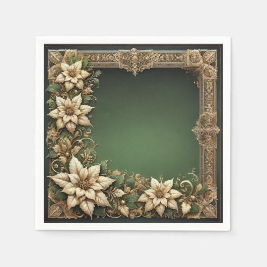Serviette En Papier Ornate Golden Poinsettia Border on Green Découpage (Devant)