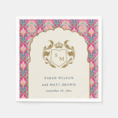 Serviette En Papier Ornate Hot Pink Gold Classy Floral Laurel Mariage (Devant)