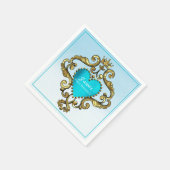 Serviette En Papier Ornement Coeur Bleu Et Or (Coin)