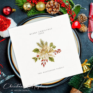 Serviette En Papier Ornement de baie de houx festif Joyeux Noël