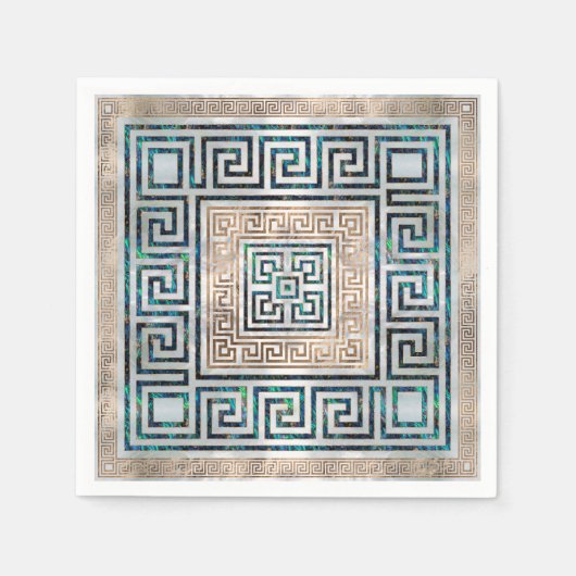 Serviette En Papier Ornement de clé grecque - Abalone et or (Devant)