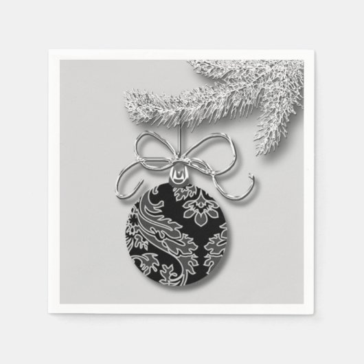 Serviette En Papier Ornement de Noël classique Couleurs gris-noir (Devant)