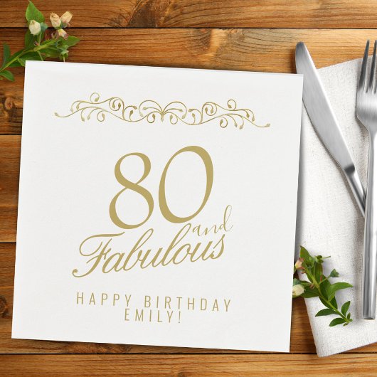 Serviette En Papier Ornement élégant 80 et fabuleux 80e anniversaire