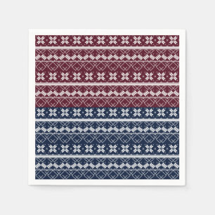 Serviette En Papier Ornement scandinave sur un bleu bordeaux