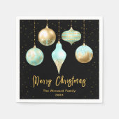 Serviette En Papier Ornements Aqua et Gold Joyeux Noël (Devant)