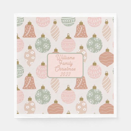 Serviette En Papier Ornements Boho rose Sage Personnalisé Noël (Devant)