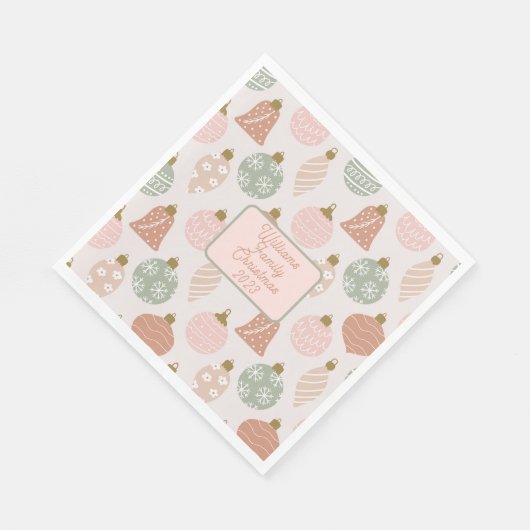 Serviette En Papier Ornements Boho rose Sage Personnalisé Noël (Coin)