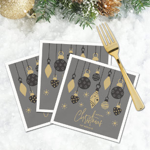 Serviette En Papier Ornements de Noël chic sur gris