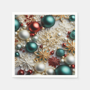 Serviette En Papier Ornements de Noël Perles Or Rouge Perles