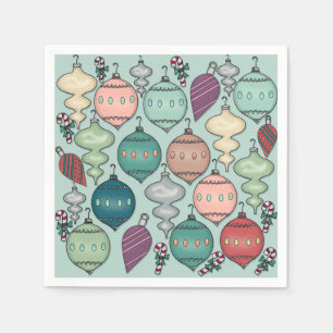 Serviette En Papier Ornements de Noël Retro Pastel sur Opal Blue