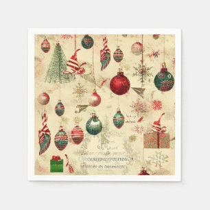 Serviette En Papier Ornements de Noël rétro vintage antiques