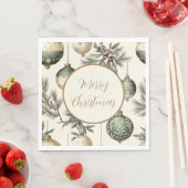 Serviette En Papier Ornements de Noël Sage Green et Gold (En situation)