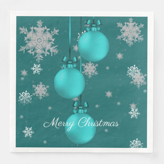 Serviette En Papier Ornements de Noël turquoises Papier Napkin (Devant)