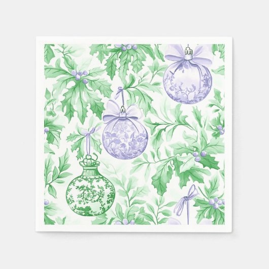 Serviette En Papier ornements de Noël vert violet toile (Devant)