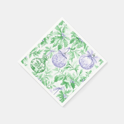 Serviette En Papier ornements de Noël vert violet toile (Coin)