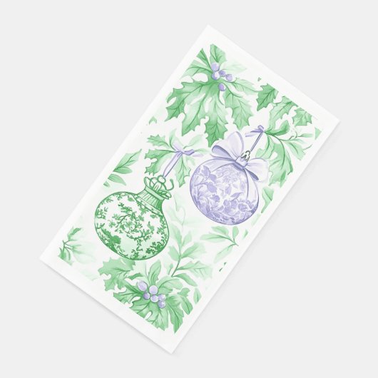 Serviette En Papier ornements de Noël vert violet toile (Coin)