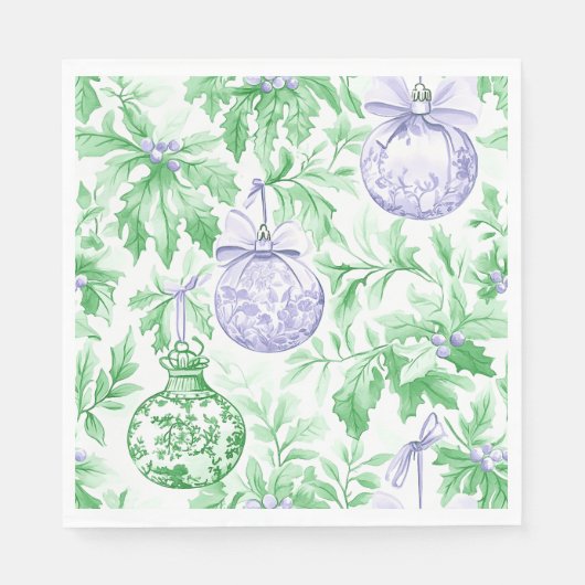 Serviette En Papier ornements de Noël vert violet toile (Devant)