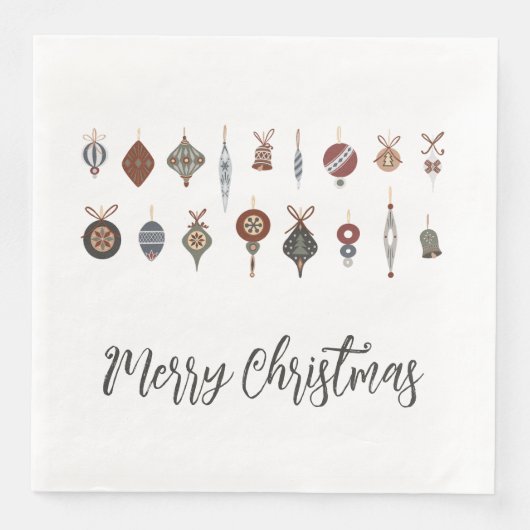 Serviette En Papier Ornements de Noël vintage Merry Christmas (Devant)