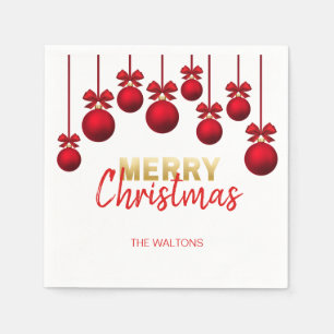 Serviette En Papier Ornements d'or ROUGE personnalisés Joyeux Noël