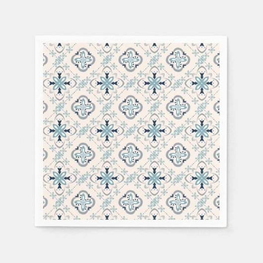 Serviette En Papier ornements marocains bleu crème ethnique design Est (Devant)
