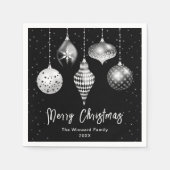 Serviette En Papier Ornements noirs et argentés Joyeux Noël (Devant)