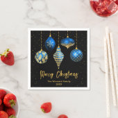 Serviette En Papier Ornements Royal Bleu et Or Joyeux Noël (En situation)