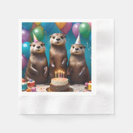 Serviette En Papier Otter Triplets Anniversaire, (Devant)