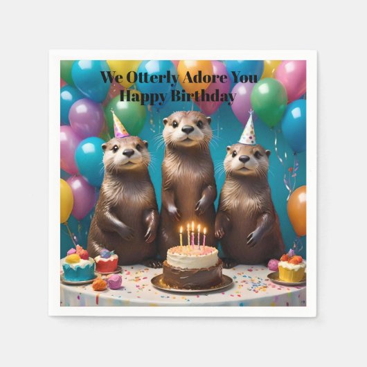 Serviette En Papier Otter Triplets Otterly Adorez Vous Anniversaire Fê (Devant)