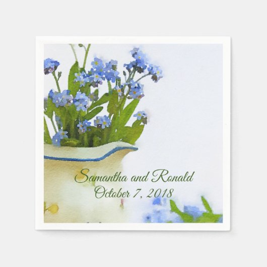 Serviette En Papier Oubliez-moi pas le Mariage d'aquarelle Floral Bleu (Devant)