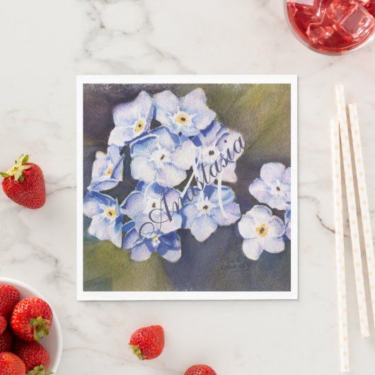 SERVIETTE EN PAPIER OUBLIEZ-MOI PAS LE MONOGRAMME FLOWER PARTY (En situation)