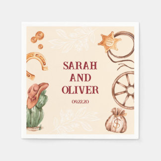 Serviette En Papier Ouest Beau mariage brun rustique