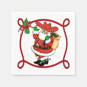 Serviette En Papier Ouest Noël Cowboy Père Noël avec corde frontière