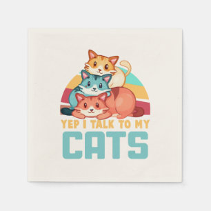 Serviette En Papier Oui, je parle à My Cats-Adorable Trio Cat Design 2