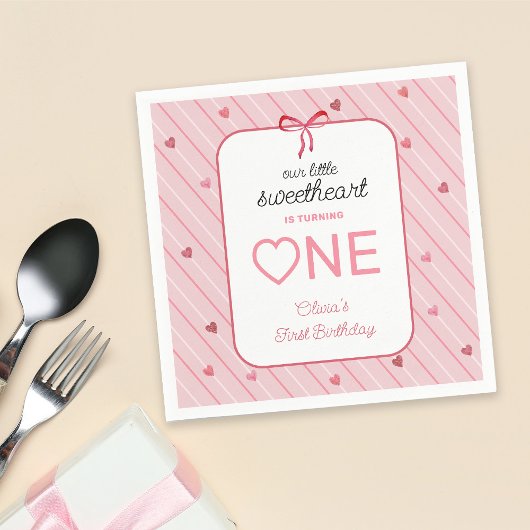 Serviette En Papier Our Little Sweetheart Is One Hearts Bows Birthday