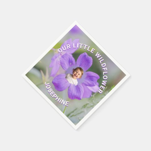 Serviette En Papier Our Little Wildflower Violet Geranium Custom Photo (Coin)