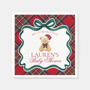 Serviette En Papier Ours à carreaux tartan rouge pour Baby Shower de N