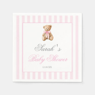 Serviette En Papier Ours à rayures roses Baby Shower Fille